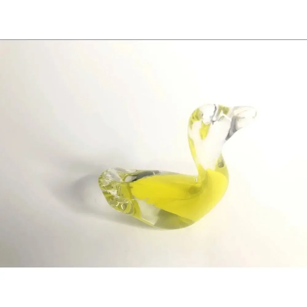 art glass swan‎ crystal clear yellow paper weight desk decor mid century modern
